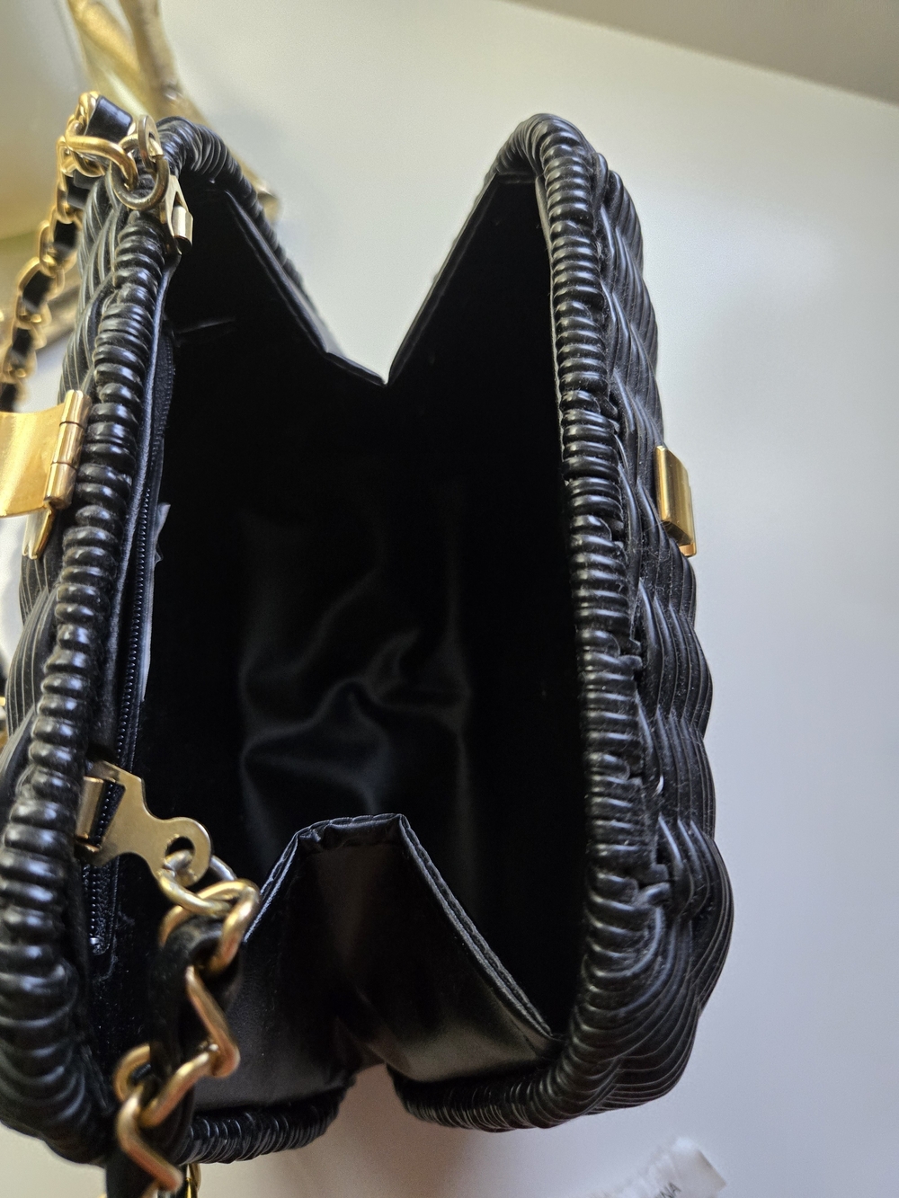 Black Woven Crossbody Bag with Gold Chain Strap - Picture 8 of 8